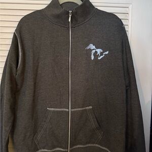 Gray Zip-Up Jacket with Map Design